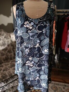 Loft Womens Navy Floral Scoop Neck Tank Top